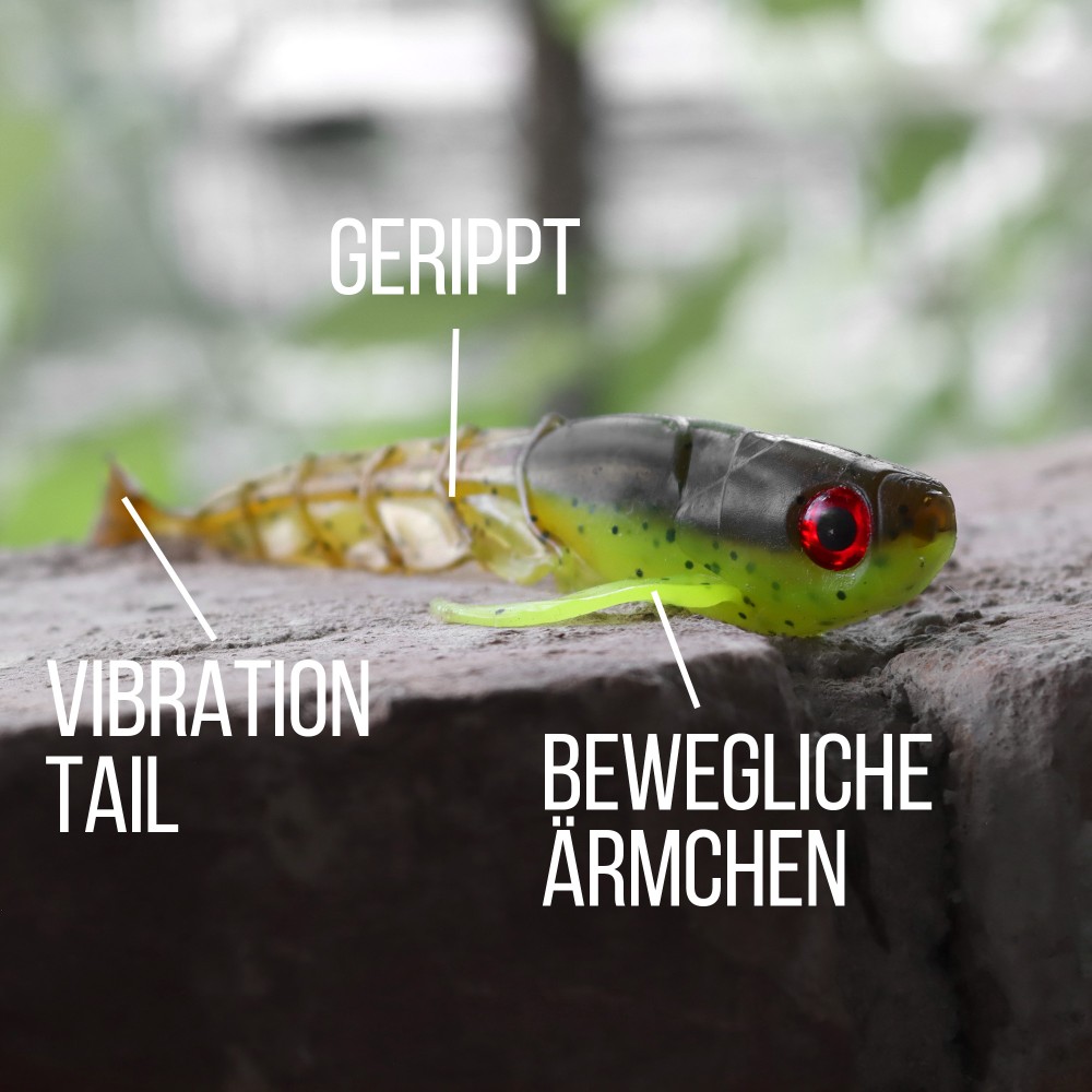 Senshu Grundola - Gummifisch Green Pumpkin/Chartreuse - 11,5cm - 6 g- 5 Stück