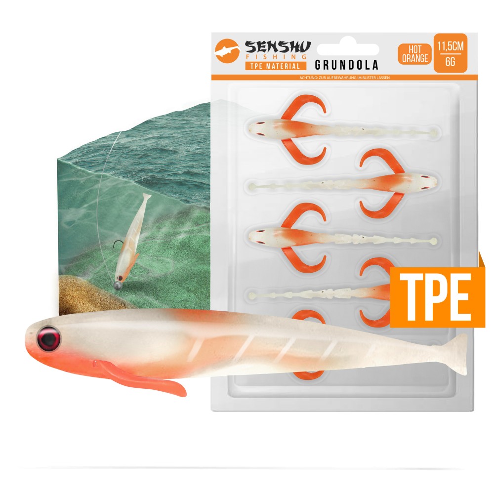 Senshu Grundola - Gummifisch Hot Orange - 11,5cm - 6 g- 5 Stück