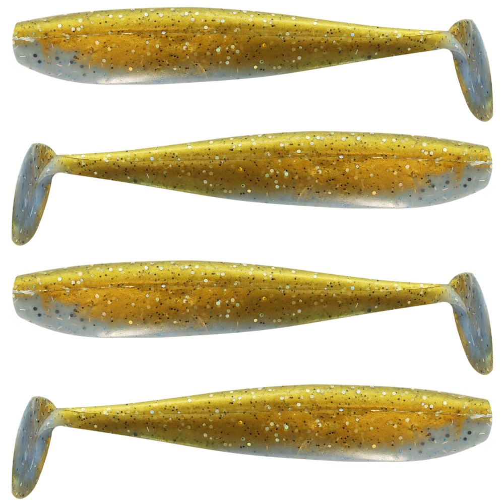 Senshu Killer Shad - Gummifisch 4 Stück - 15cm - Gold-Brown-Glitter