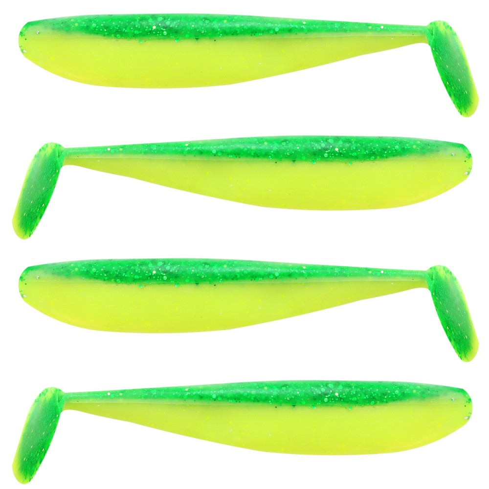 Senshu Killer Shad - Gummifisch 4 Stück - 15cm - Green-Yellow-Glitter