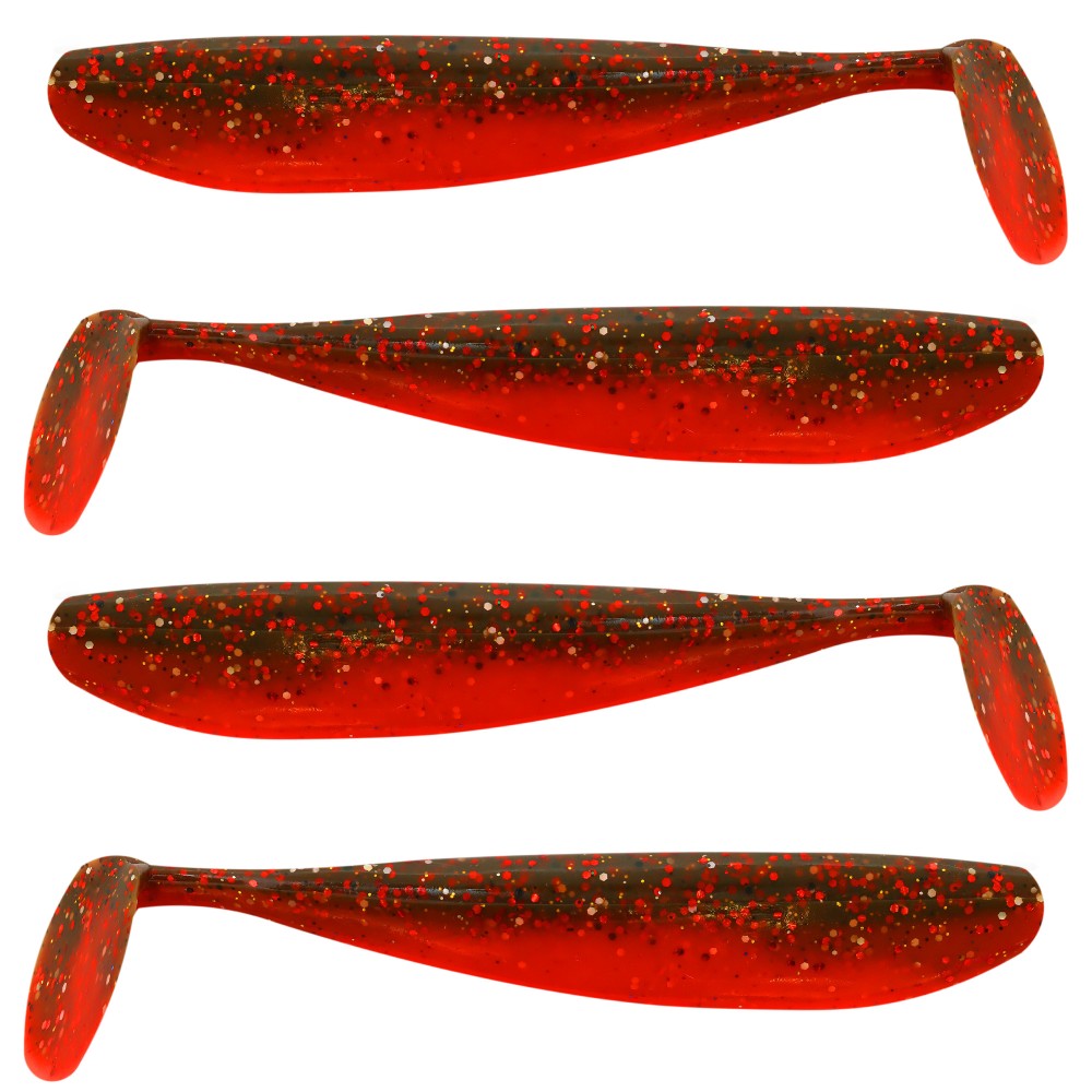 Senshu Killer Shad - Gummifisch 4 Stück - 15cm - Brown-Red-Glitter