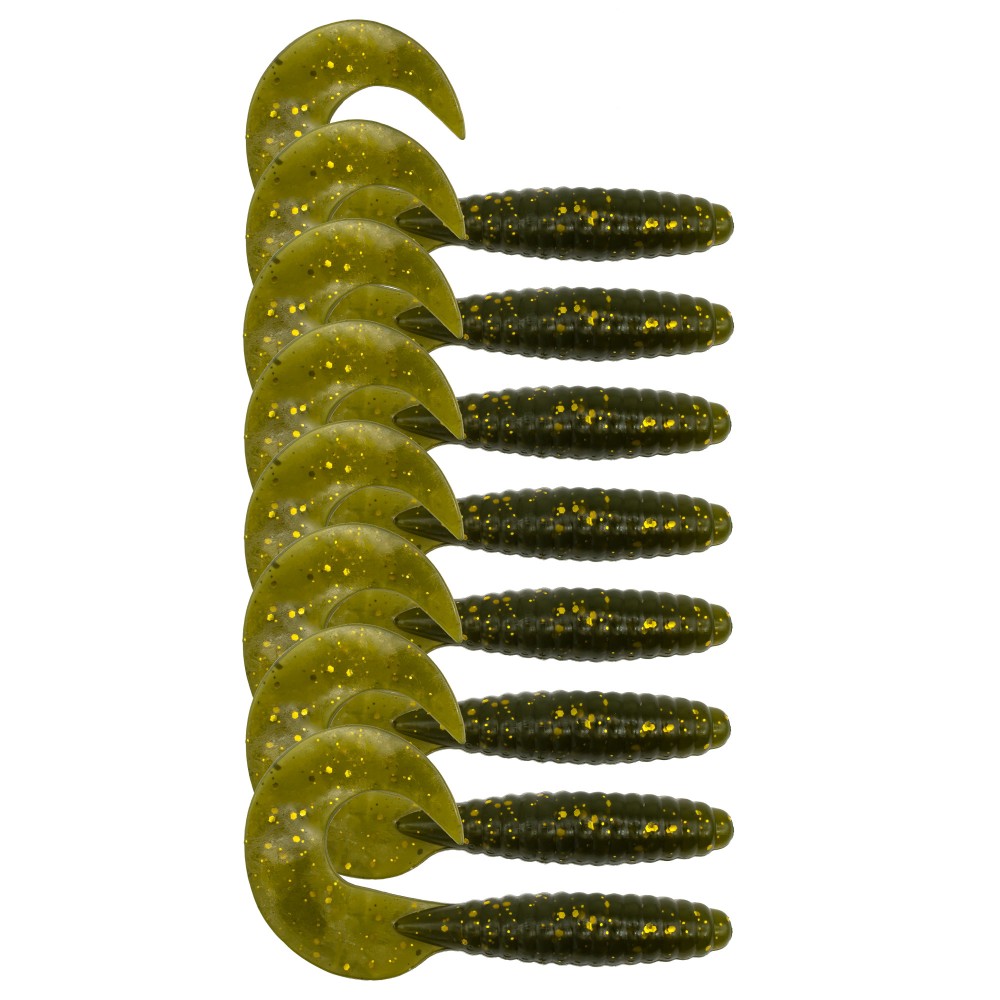 Fishdream Bull Twister - Gummifisch Dark Green Gold Flakes - 7,5cm - 6g - 8 Stück