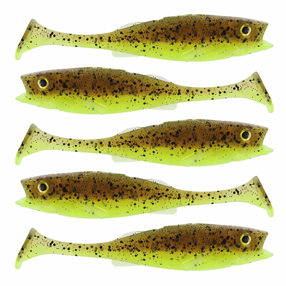 LMAB KØFI (KÖFI) Perch Shad 7cm - Green Pumpkin Chartreuses - 3g - 5 Stück