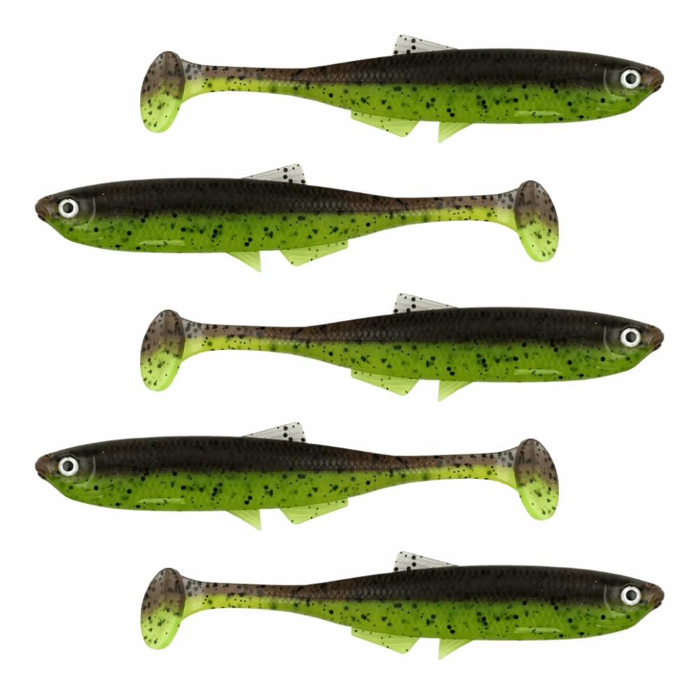 LMAB KØFI (KÖFI) Bleak Shad Gummifische 9cm - Green Pumpkin/ Chartreuse - 4g - 5 Stück