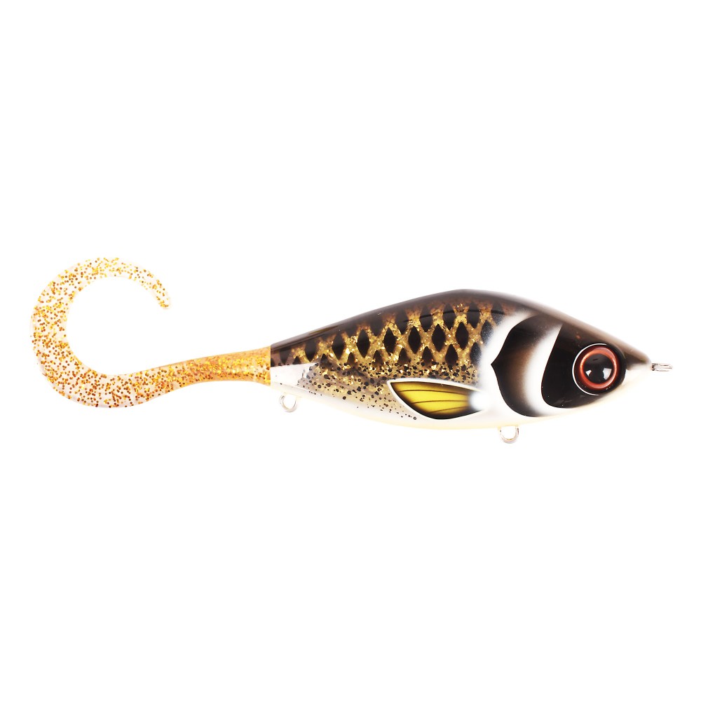 Strike Pro Guppie Downsize by TrueGlide Jerk-/Glidebait 145mm - Spotted Bullhead- Gold Gltter