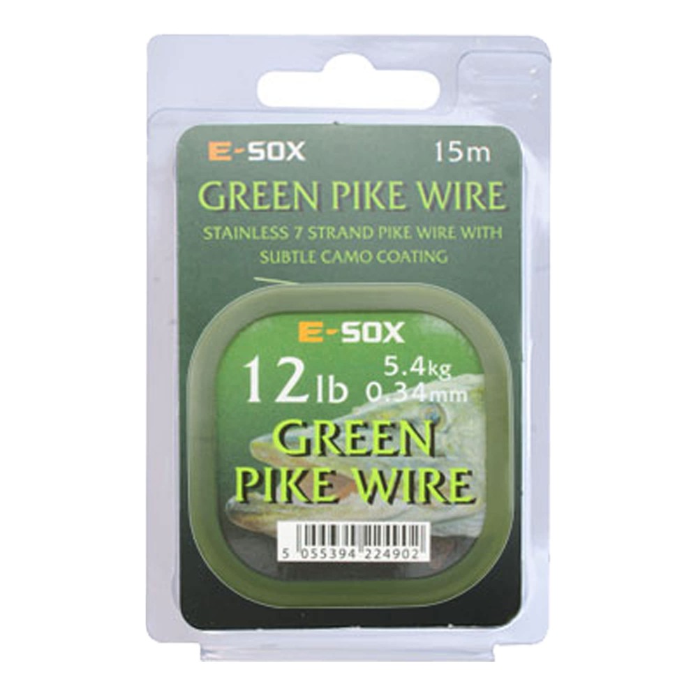 Drennan E-SOX Green Pike Wire Stahlvorfach 15m, 5,44kg, 12lb, 0,34mm