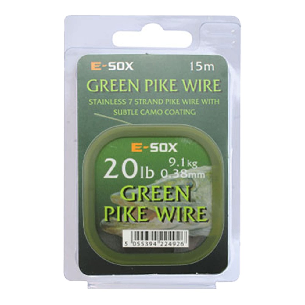 Drennan E-SOX Green Pike Wire Stahlvorfach 15m, 9,10kg, 20lb, 0,38mm