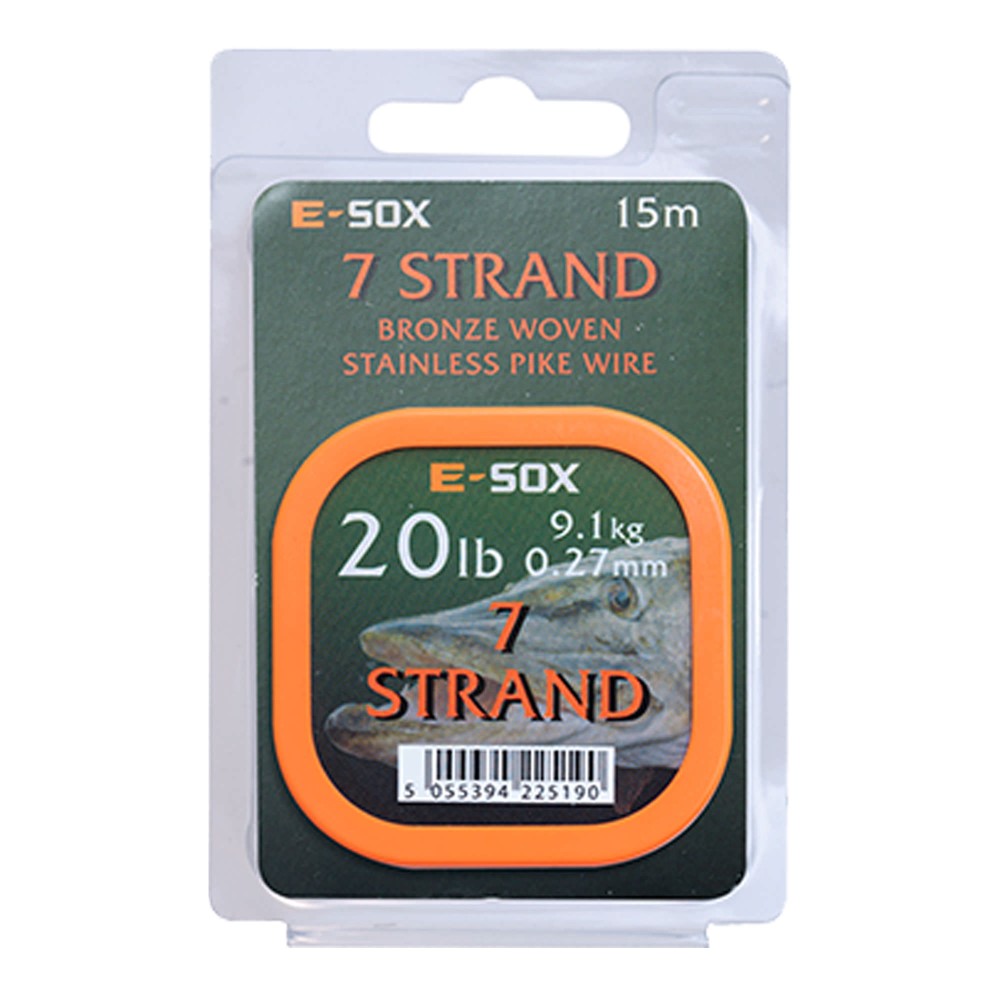 Drennan E-SOX 7-Strand Pike Wire Stahlvorfach 15m, 9,10kg, 20lb, 0,28mm, bronze