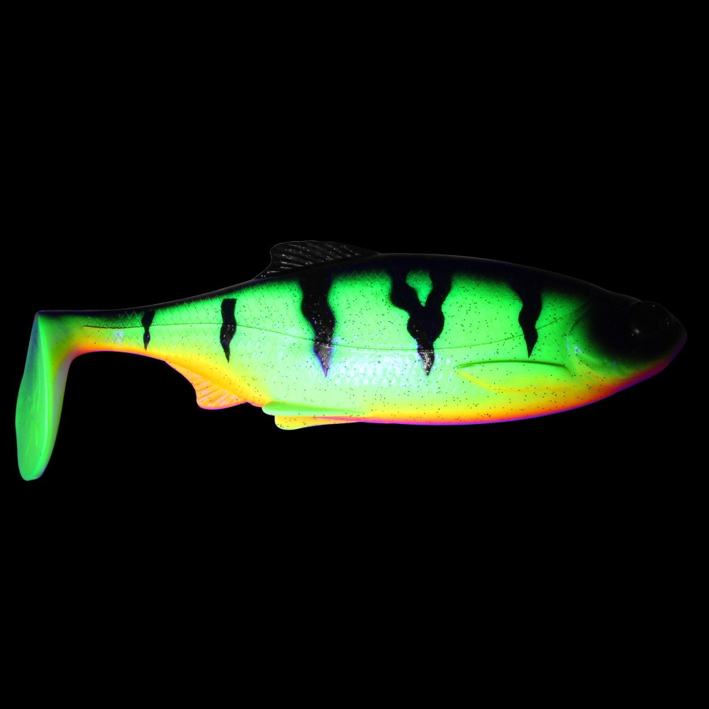 Westin Ricky the Roach Shadtail - Gummifisch 14cm - UV Fire Perch - 42g - 1Stück