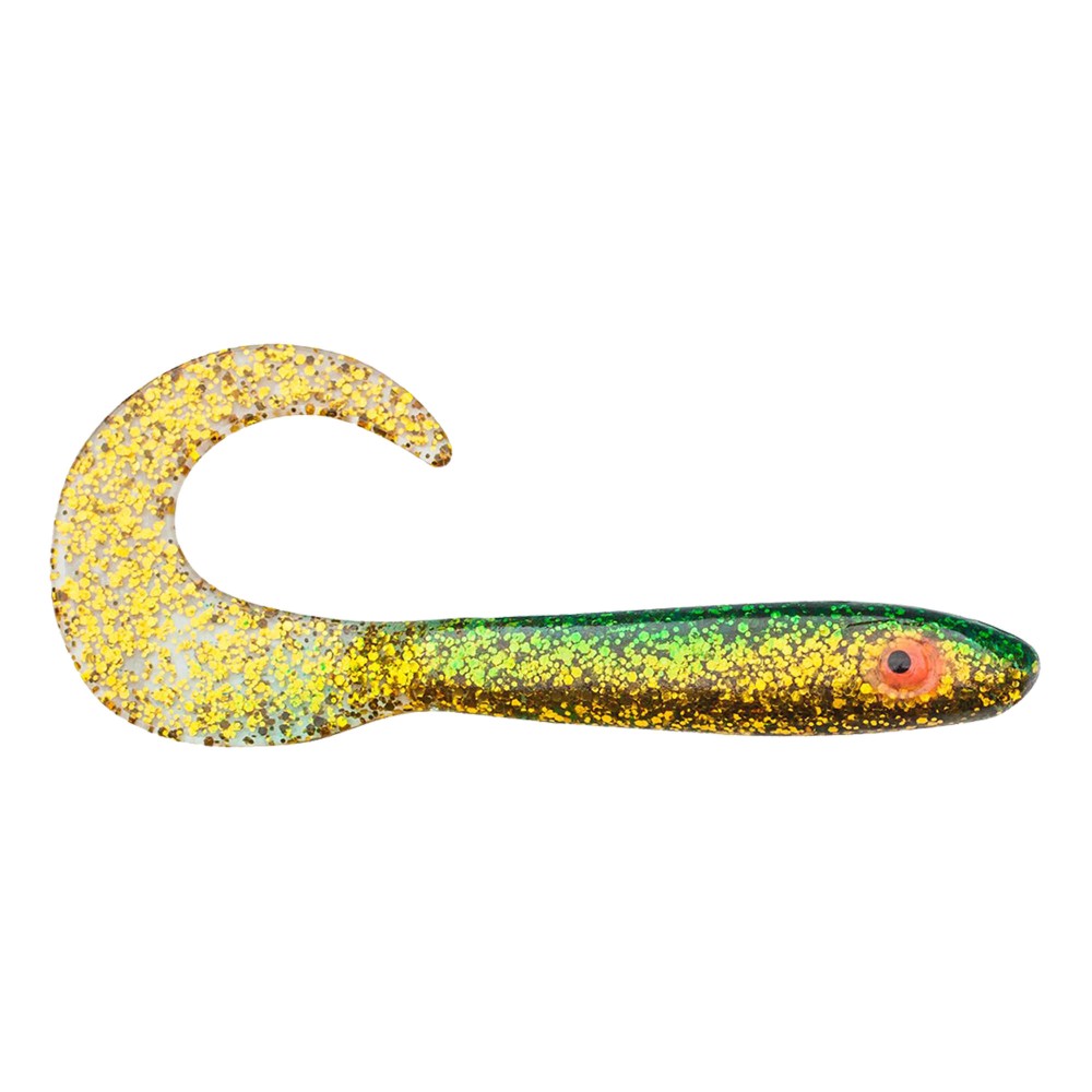 Svartzonker Sweden McRubber Tail Twister - Barsch Gummiköder 11cm - Golden Green - 4.5g - 10 Stück
