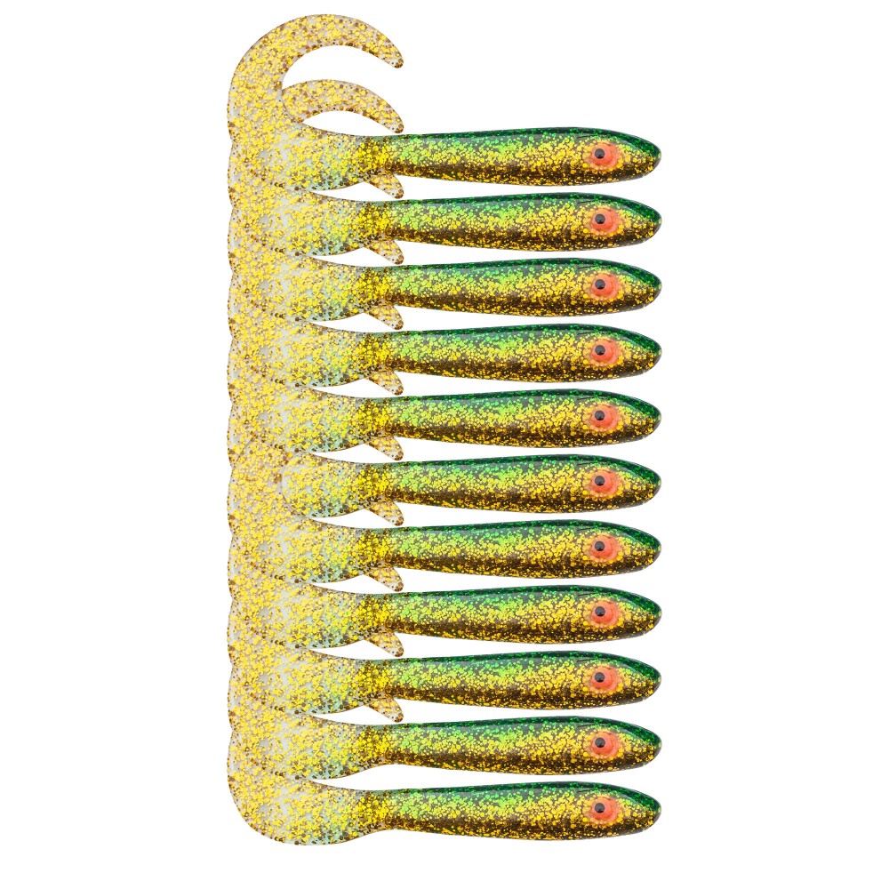 Svartzonker Sweden McRubber Tail Twister Barsch Gummiköder 11cm - Golden Green - 4.5g - 10 Stück