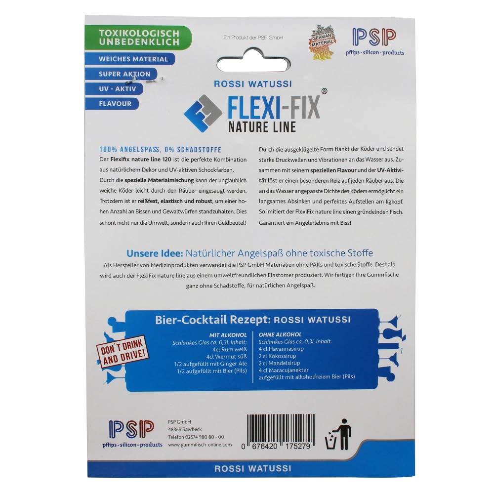 FlexiFix Natureline Gummifische 120mm, 6 Stück, Rossi Watussi