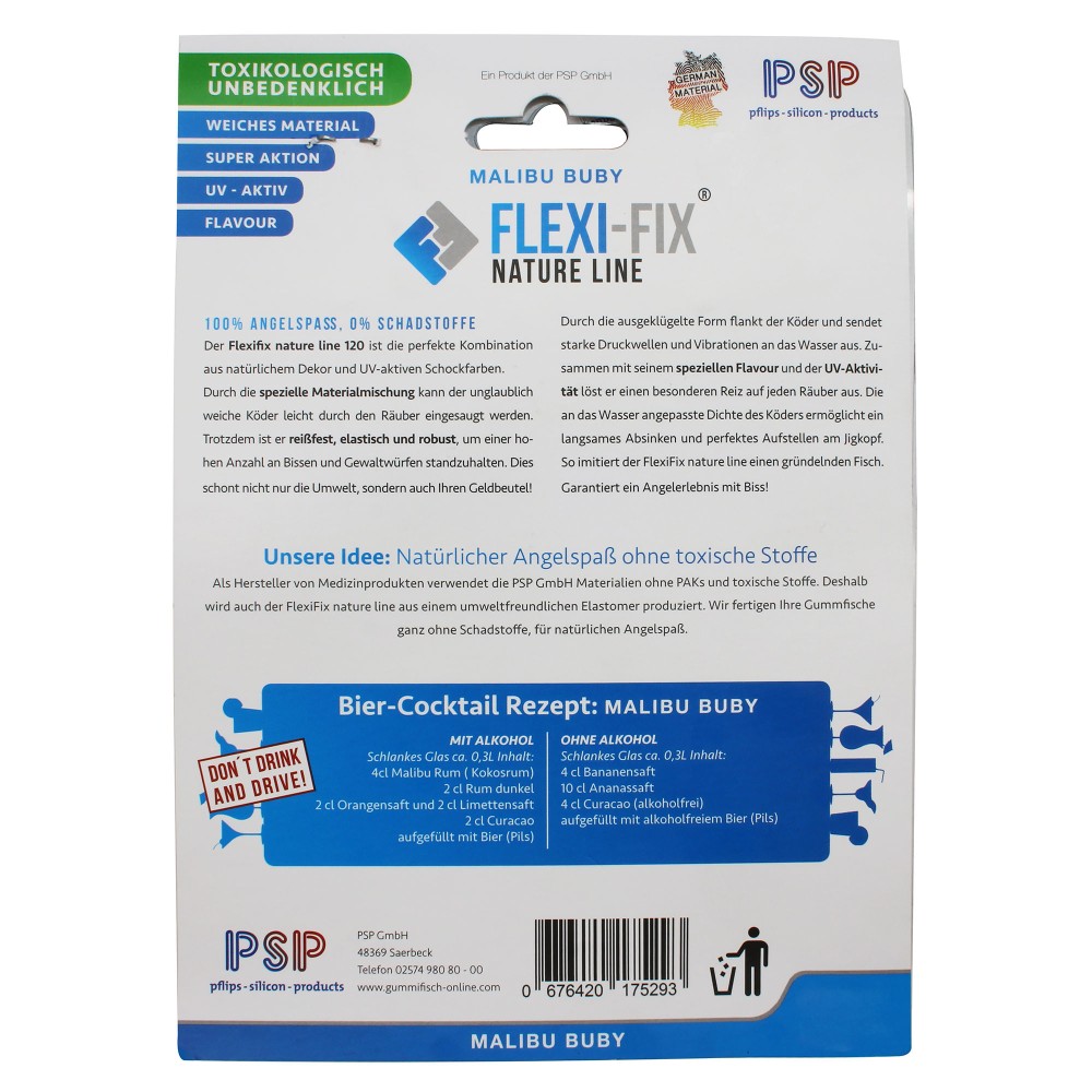 FlexiFix Natureline Gummifische 120mm, 6 Stück, Malibu Buby