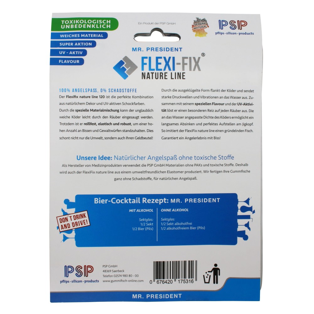 FlexiFix Natureline Gummifische 120mm, 6 Stück, Mr. President