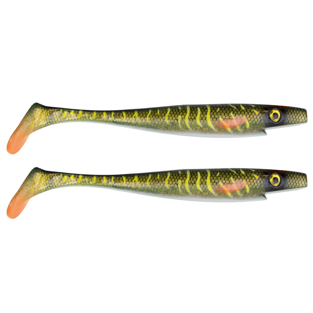 Strike Pro Pig Shad Junior 20cm - Green Motoroil Pike UV - 50g - 2 Stück