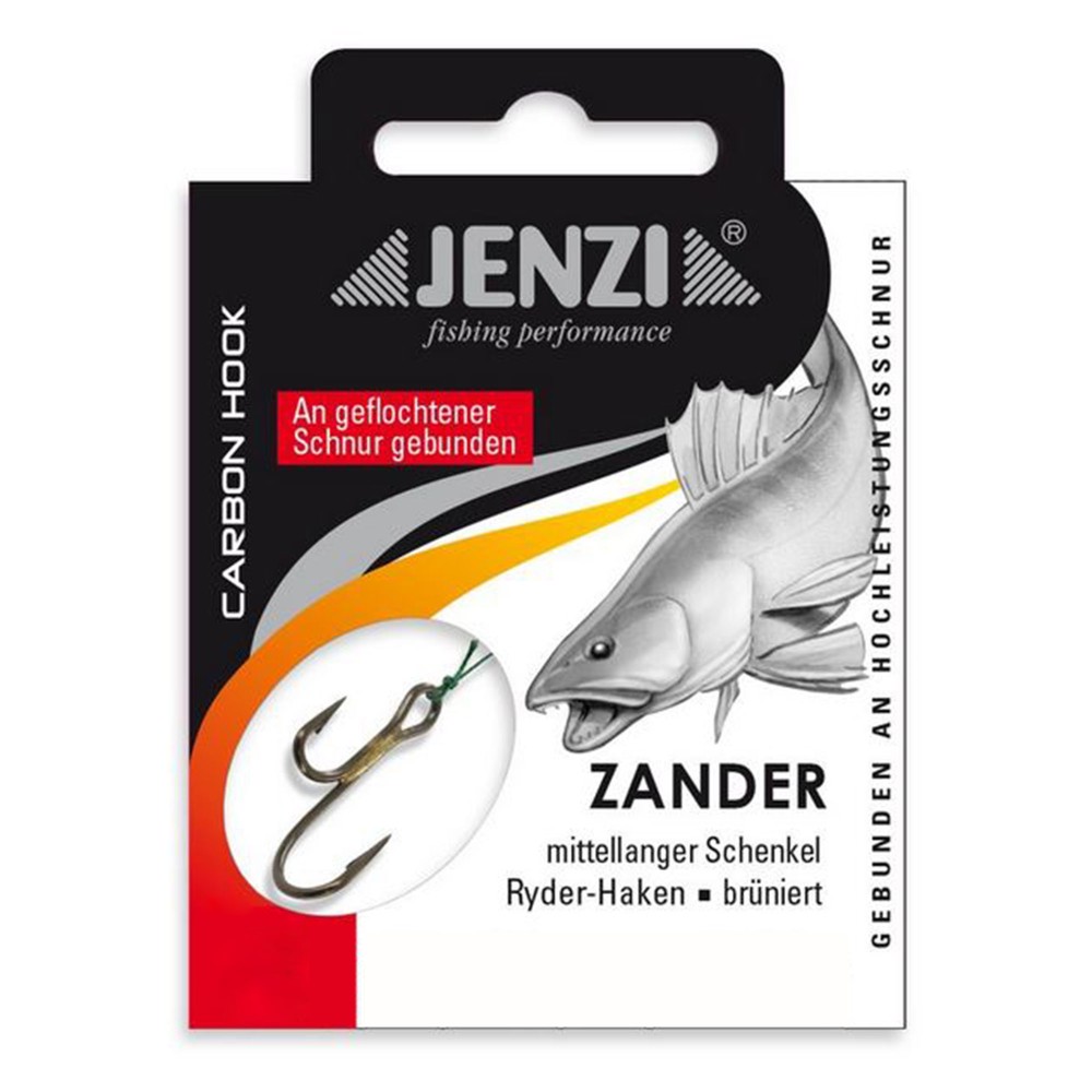 Jenzi Zander-/Ryderhaken mit geflochtener Schnur - Gebundene Haken Gr.2 - 80cm - 12Kg - 5 Stück