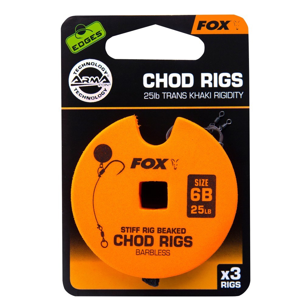 Fox Edges Stiff Chod Rig Standard (Barbless) - Pop-Up Rig - Gr.6 - TK25lbs - 3Stück