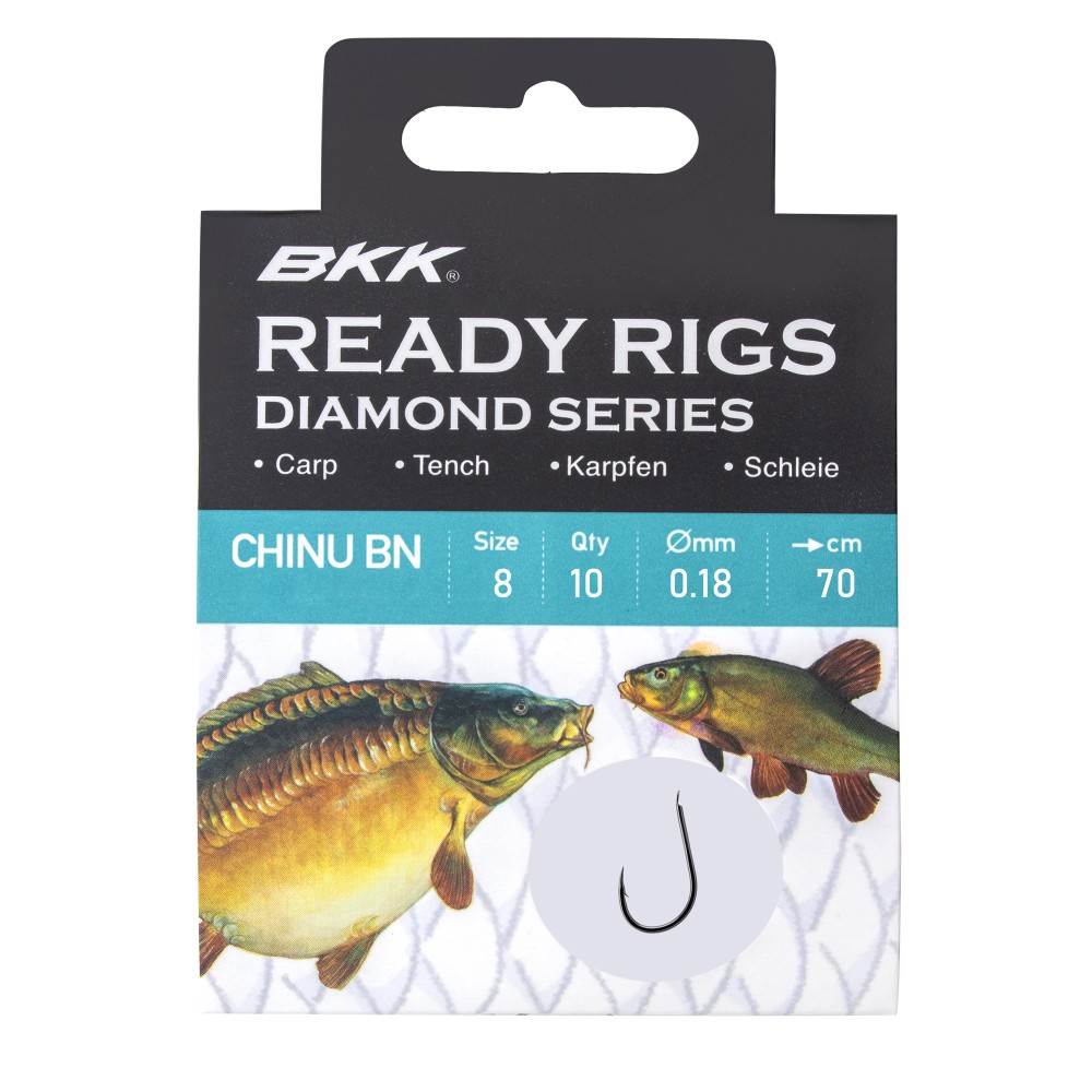 BKK Ready Rig Diamond - CHINU Einzelhaken 0,18mm - 70cm - 10Stück - Gr.8