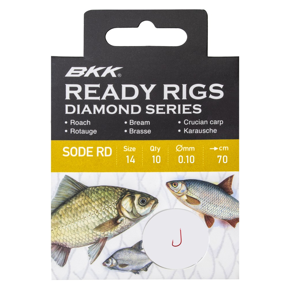 BKK Ready Rig Diamond - SODE Einzelhaken 0,10mm - 70cm - 10Stück - Gr.14