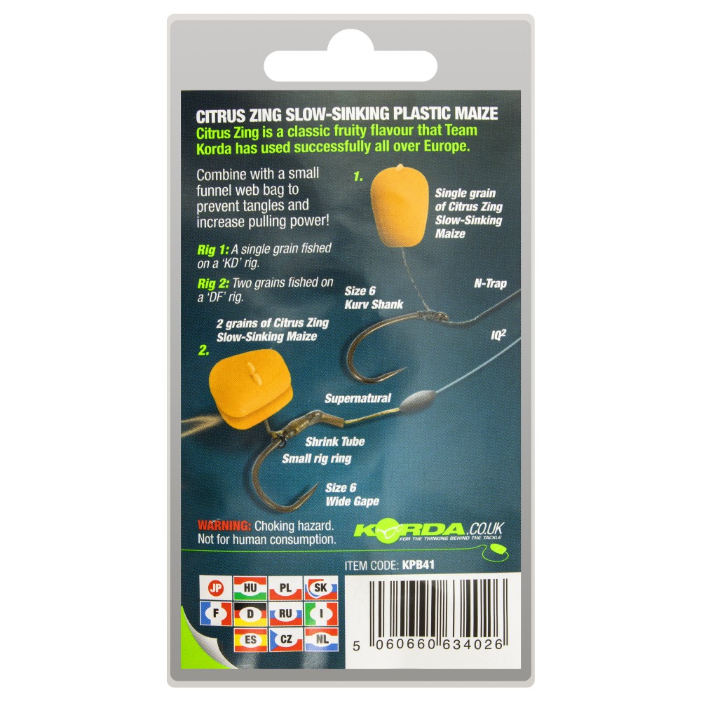 Korda Slow Sinking Mais - Pop-Up Köder Citrus Zing - orange - 8Stück