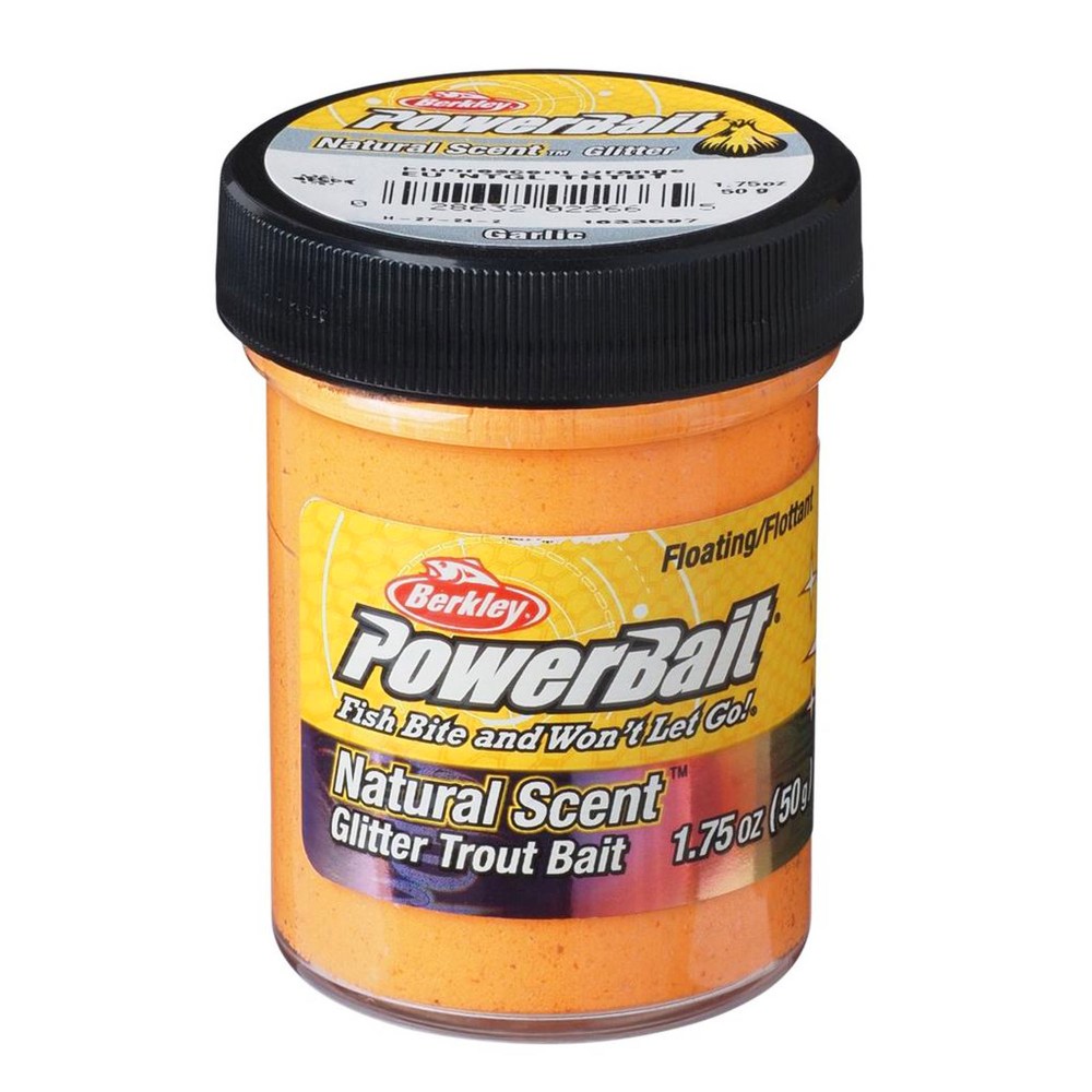 Berkley PowerBait® Natural Glitter Trout Dough - Forellenteig Fluorescent Orange Glitter - Cheese - 50g