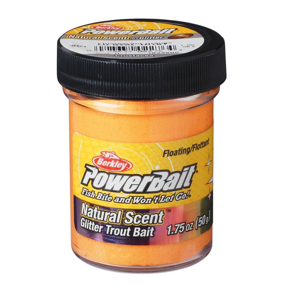 Berkley PowerBait® Natural Glitter Trout Dough - Forellenteig Fluorescent Orange Glitter - Crustacea - 50g