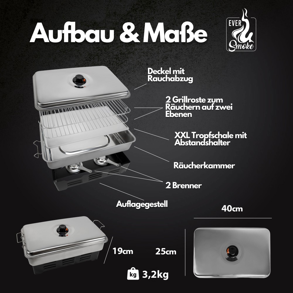 Eversmoke Tischräucherofen Edelstahl - Smoker 40x25x19cm