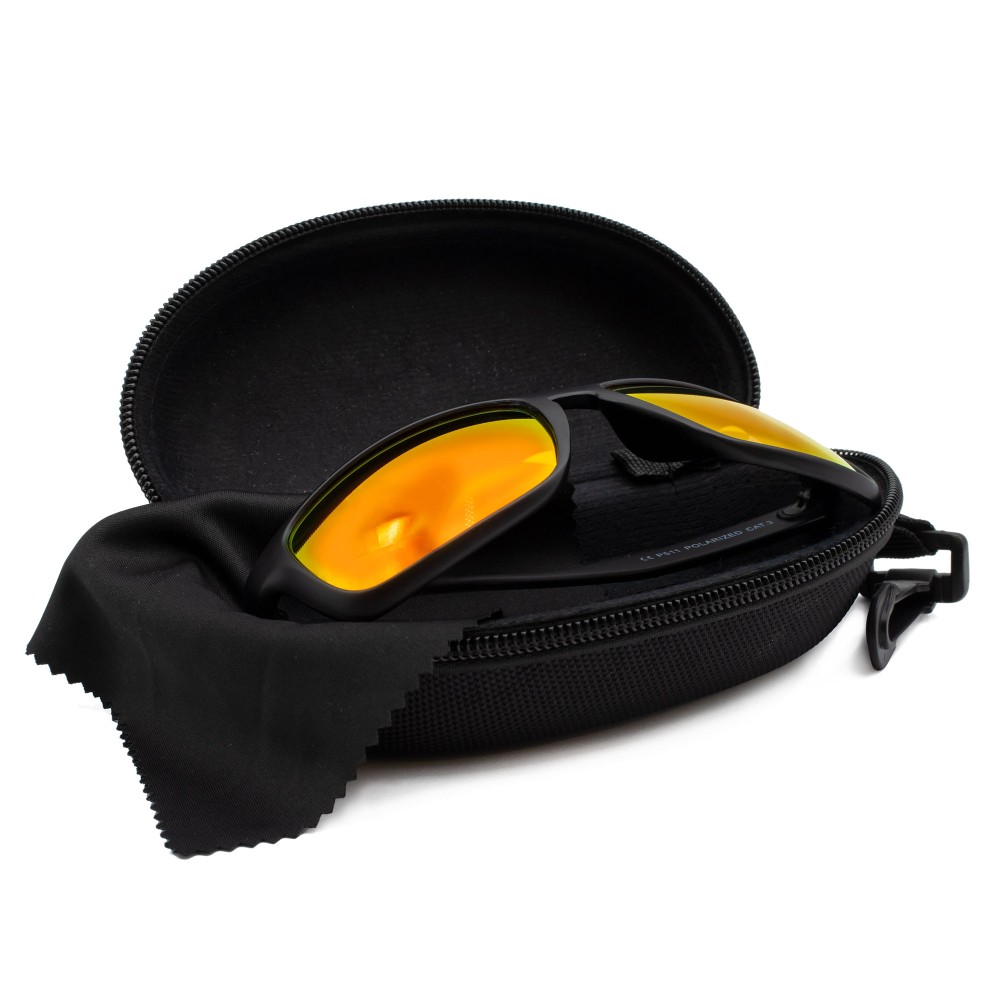 Senshu Polarisationsbrille Red Strike - Sonnenbrille inkl. Case & Brillenputztuch - Schwarz/orange-chrome