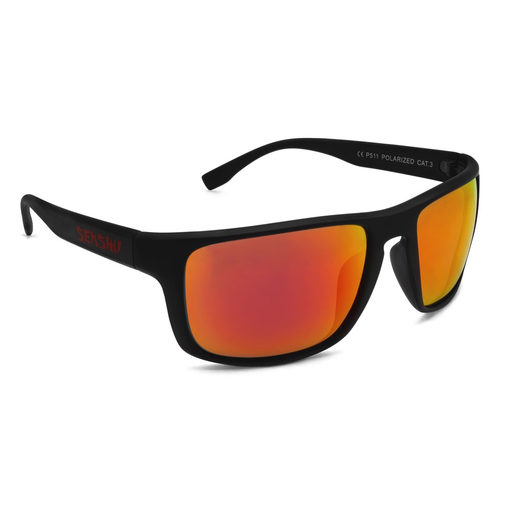 Senshu Polarisationsbrille "Red Strike" - Sonnenbrille inkl. Case & Brillenputztuch - Schwarz/orange-chrome