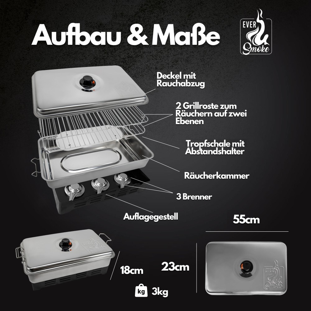 Eversmoke Tischräucherofen Edelstahl Deluxe - Smoker 55x23x18cm