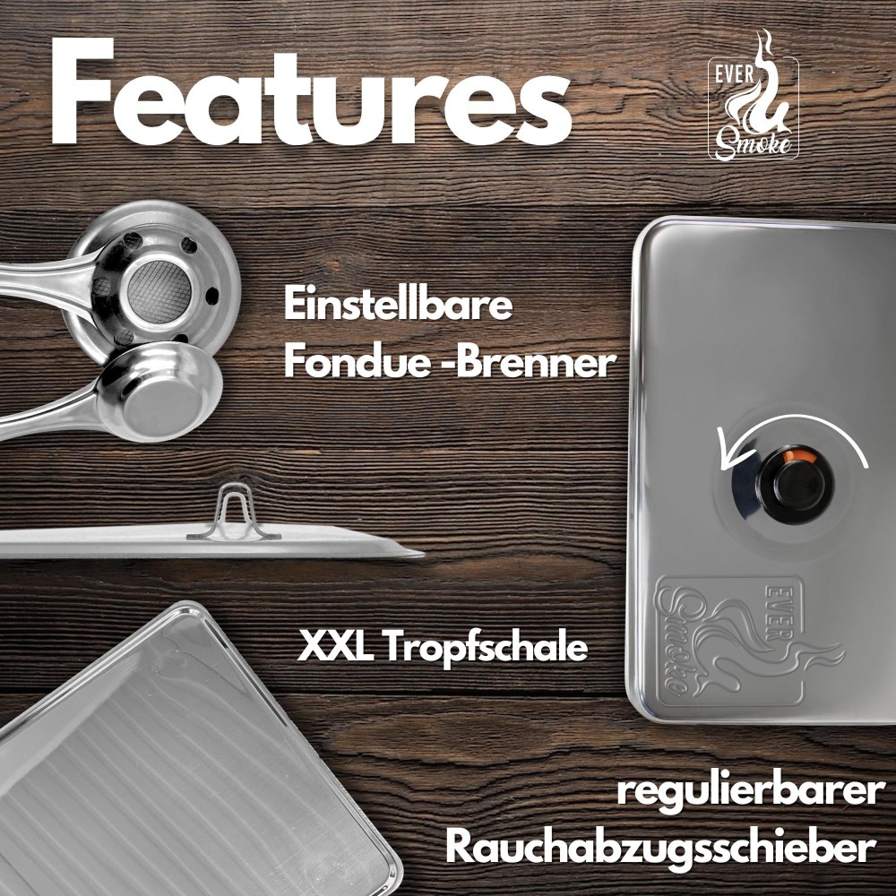 Eversmoke Deluxe Edelstahl Tischräucherofen - Smoker 40x25x19cm - 1Stück