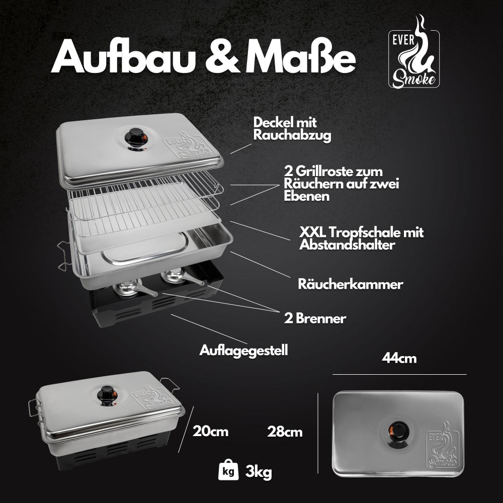 Eversmoke Deluxe Edelstahl Tischräucherofen - Smoker 40x25x19cm - 1Stück