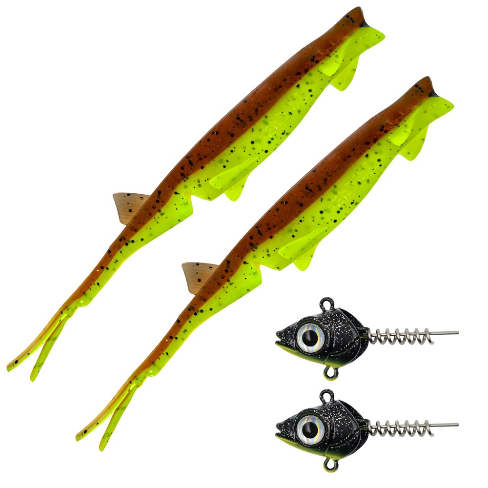 Senshu Pelaga Shad + Head Set Vertikalköder 16cm - Green Pumpkin/Chartreuse