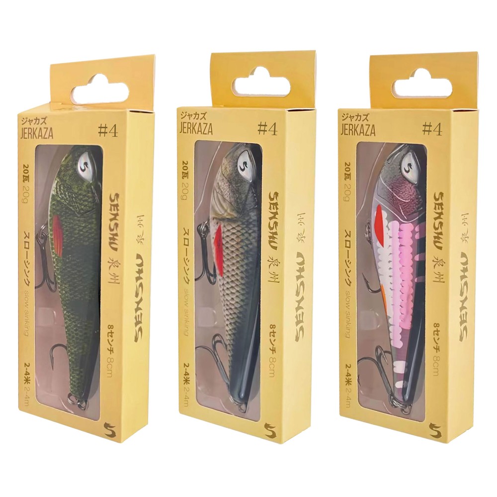 Senshu Jerkaza 3er Set - Jerkbait 8cm - Perch/Roach/Purple Scale - 20g