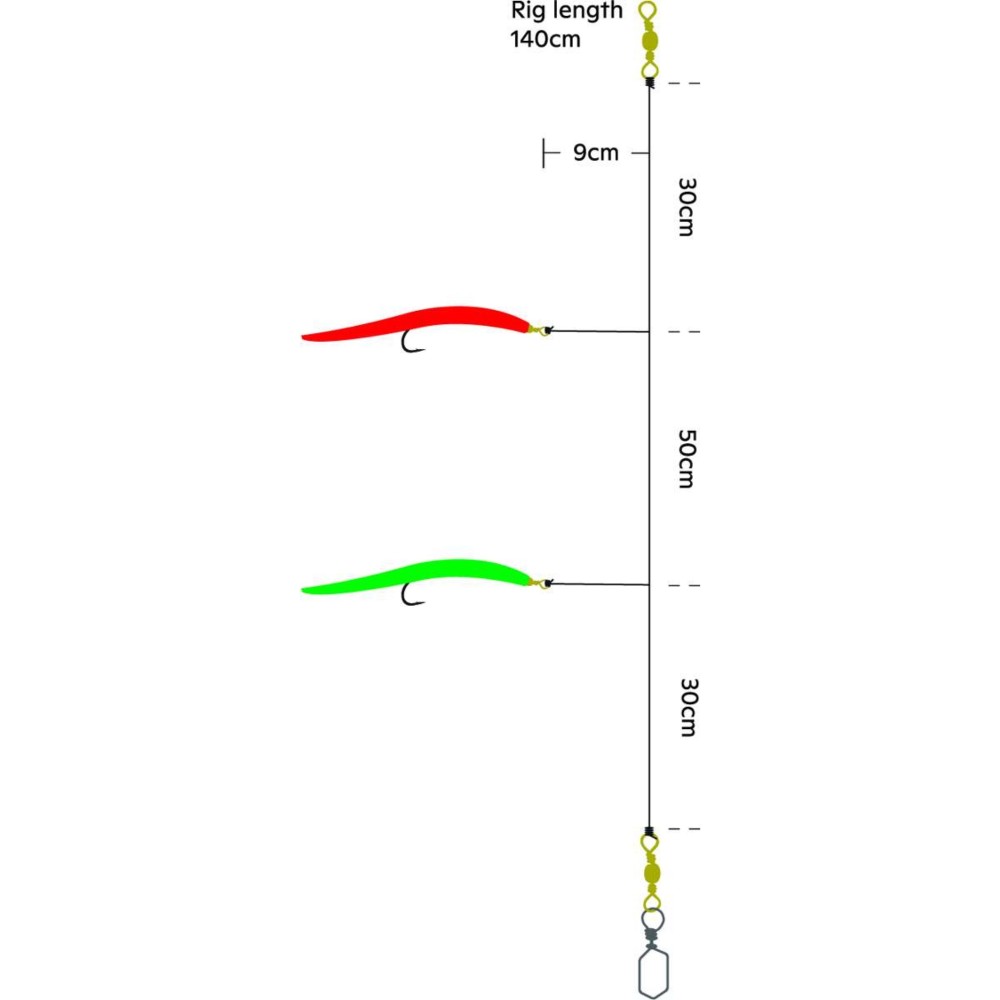 Kinetic Sabiki Gummi-Makk - Meeresvorfach Red/Green - 140cm - Gr. 8/0