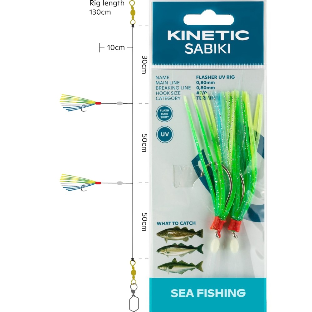 Kinetic Sabiki Flasher UV - Meeresvorfach Green/Yellow/Blue - 130cm - #7/0 - 1 Stück