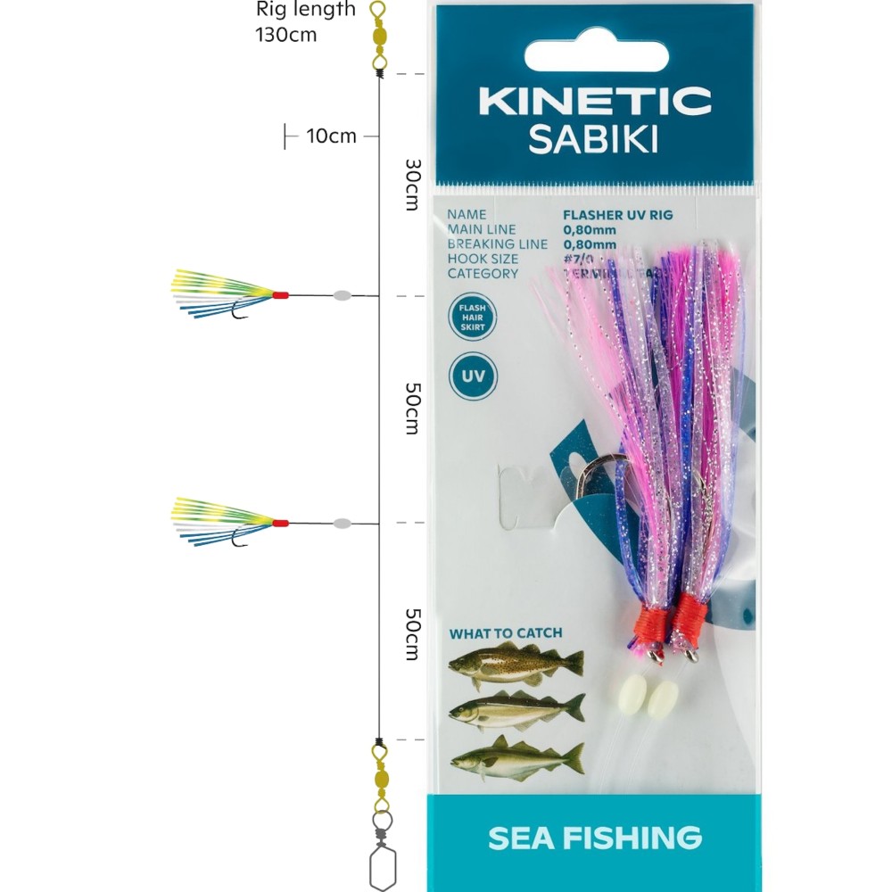 Kinetic Sabiki Flasher UV - Meeresvorfach Purple/Pink/Silver - 130cm - #7/0 - 1 Stück
