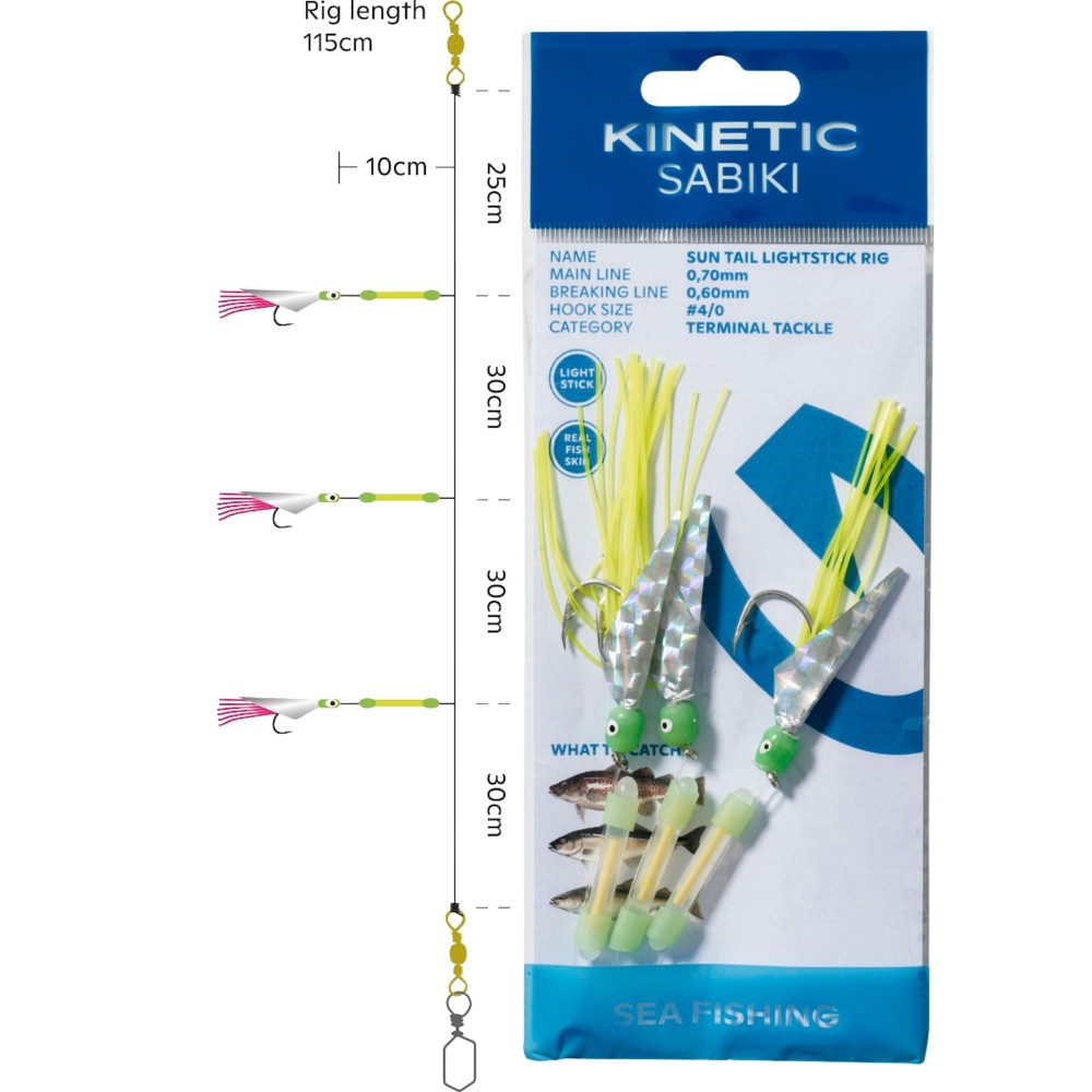 Kinetic Sabiki Sun Tail Lightstick - Meeresvorfach Yellow/Green - 115cm - #4/0 - 1 Stück