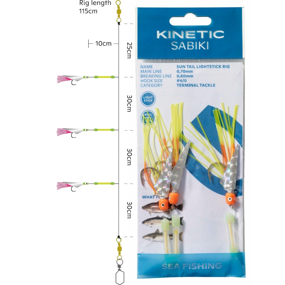 Kinetic Sabiki Sun Tail Lightstick - Meeresvorfach Yellow/Orange - 115cm - #4/0 - 1 Stück