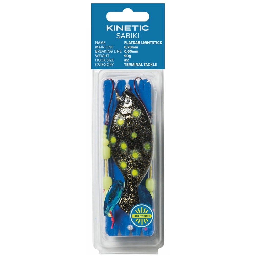 Kinetic Sabiki Flatdab Lightstick - Plattfischvorfach Glow/Black - 110cm - 60g - #2 - 1 Stück