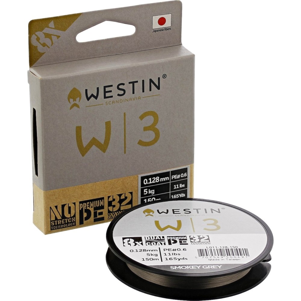 Westin W3 Braid 150m - Geflochtene Schnur Smokey Grey - 0,08mm - 3kg - 150m
