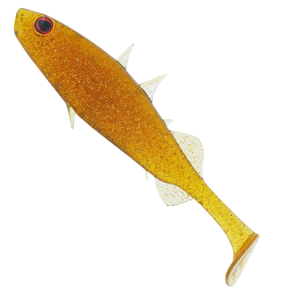 Westin Stanley the Stickleback Shadtail - Gummifisch Motoroil Gold - 7,5cm - 4g - 3 Stück
