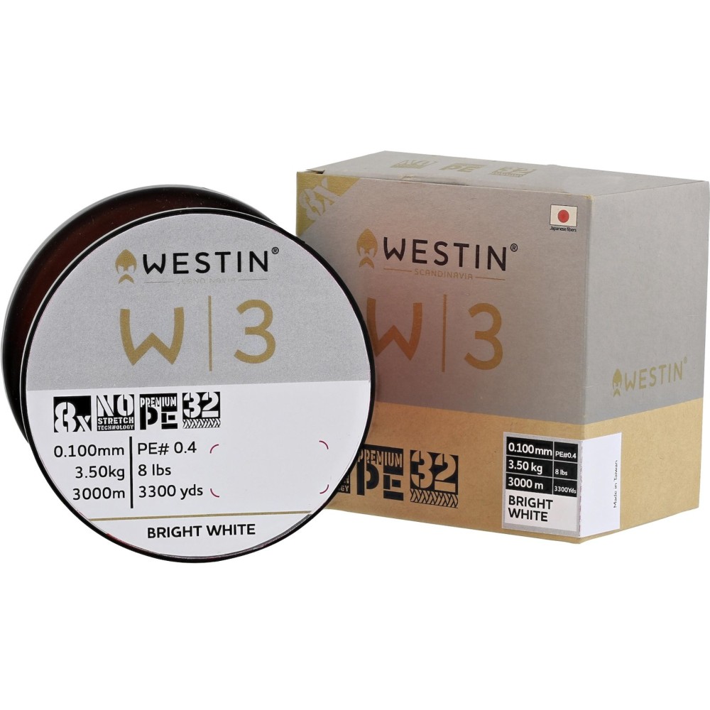 Westin W3 8 Braid Bright White - Geflochtene Schnur Bright White - 0,165mm - 7,9kg - 3000m